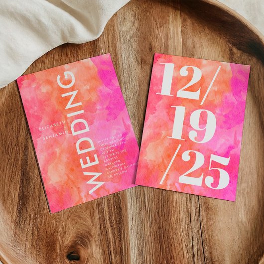 Minimalistische roze en Oranje gedurfde chique bru Kaart