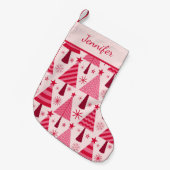 Minimalistische roze en rode kerstbomen Custom Kleine Kerstsok (Voorkant (Hangend))