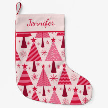 Minimalistische roze en rode kerstbomen op maat