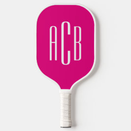 Minimalistische roze en witte 3-letter monogram pickleball paddle