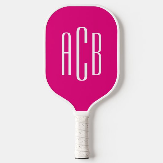 Minimalistische roze en witte 3-letter monogram pickleball paddle (Voorkant)
