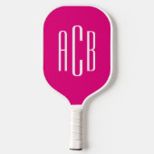 Minimalistische roze en witte 3-letter monogram pickleball paddle (Achterkant)
