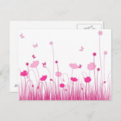 Minimalistische roze en witte klaprozen weide bloe briefkaart (Voorkant / Achterkant)