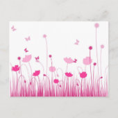 Minimalistische roze en witte klaprozen weide bloe briefkaart (Voorkant)