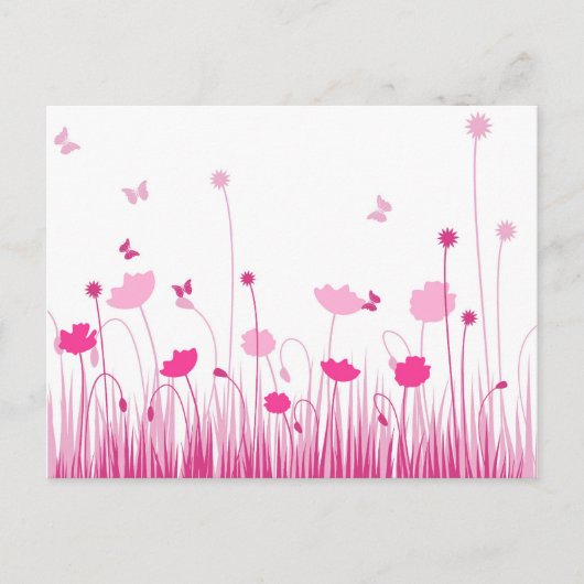 Minimalistische roze en witte klaprozen weide bloe briefkaart (Voorkant)
