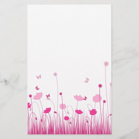 Minimalistische Roze en Witte Klaprozen Weide Bloe Briefpapier (Voorkant)