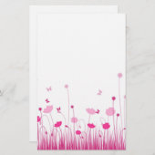 Minimalistische Roze en Witte Klaprozen Weide Bloe Briefpapier (Voorkant / Achterkant)