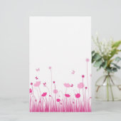 Minimalistische Roze en Witte Klaprozen Weide Bloe Briefpapier (Staand voorkant)