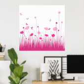 Minimalistische roze en witte klaprozen weide bloe poster (Thuiskantoor)