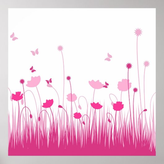 Minimalistische roze en witte klaprozen weide bloe poster (Voorkant)