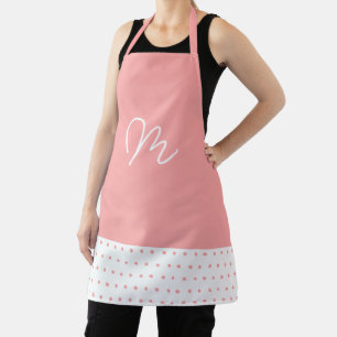 Minimalistische Roze en Witte Monogram Schort