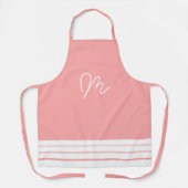 Minimalistische Roze en Witte Monogram Schort (Voorkant)