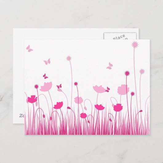 Minimalistische roze en witte papavers Meadow Flor Briefkaart (Voorkant / Achterkant)