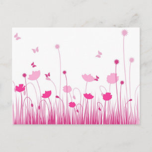 Minimalistische roze en witte papavers Meadow Flor Briefkaart