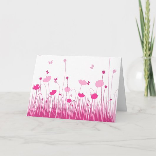 Minimalistische roze en witte papavers Meadow Flor Kaart (Voorkant)