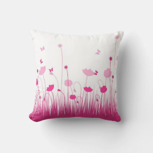 Minimalistische roze en witte papavers Meadow Flor Kussen