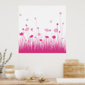 Minimalistische roze en witte papavers Meadow Flor Poster (Keuken)