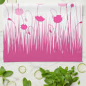 Minimalistische roze en witte papavers Meadow Flor Theedoek (Gevouwen)