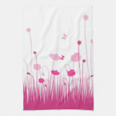 Minimalistische roze en witte papavers Meadow Flor Theedoek (Verticaal)