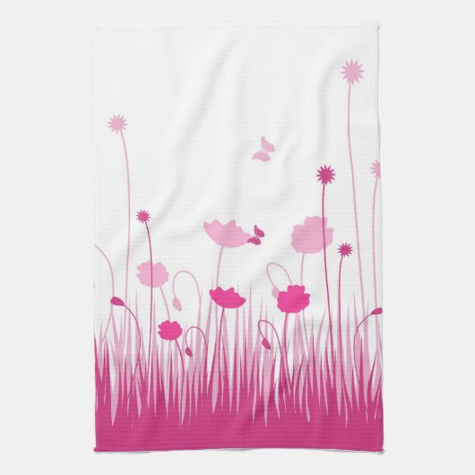 Minimalistische roze en witte papavers Meadow Flor Theedoek (Verticaal)