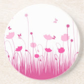 Minimalistische roze en witte papavers Meadow Flor Zandsteen Onderzetter (Voorkant)