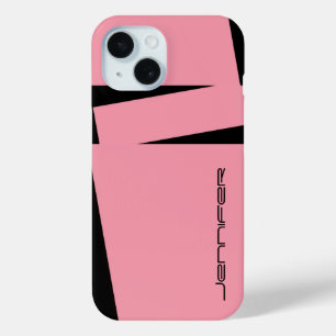 Minimalistische roze en zwarte streep gepersonalis iPhone 15 case