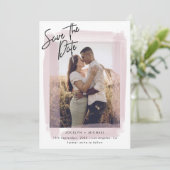 Minimalistische Roze & Foto Save the Date (Staand voorkant)