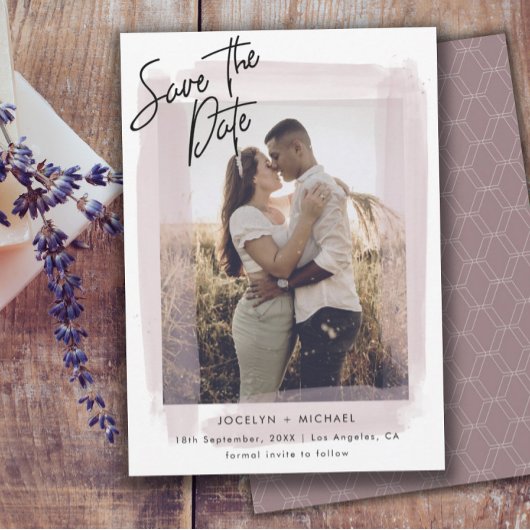 Minimalistische Roze & Foto Save the Date