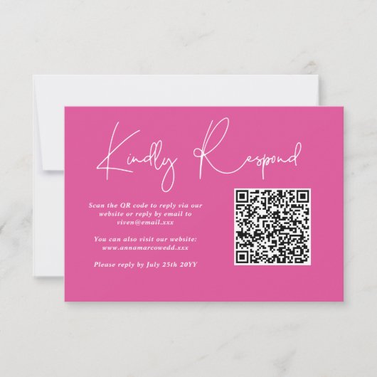 Minimalistische roze Fuchsia bruiloft QR-code RSVP Kaartje (Voorkant)