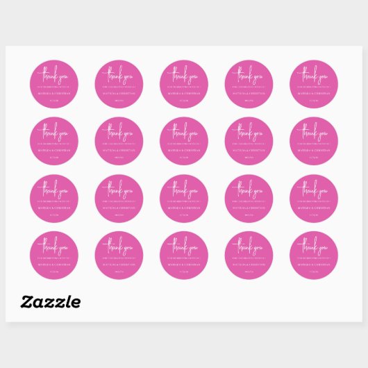 Minimalistische roze Fuchsia bruiloft Ronde Sticker (Vel)
