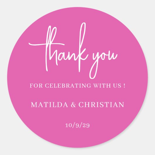 Minimalistische roze Fuchsia bruiloft Ronde Sticker (Voorkant)