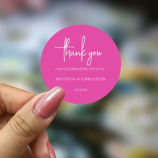 Minimalistische roze Fuchsia bruiloft Ronde Sticker