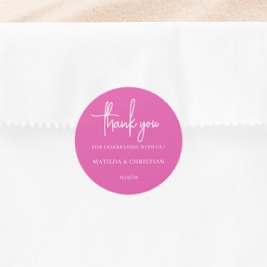 Minimalistische roze Fuchsia bruiloft Ronde Sticker