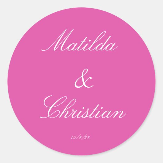 Minimalistische Roze Fuchsia Wedding Envelop Afdic Ronde Sticker (Voorkant)