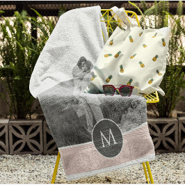 Minimalistische Roze Gepersonaliseerde Naam & Foto Strandlaken