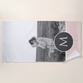 Minimalistische Roze Gepersonaliseerde Naam & Foto Strandlaken (Voorkant)