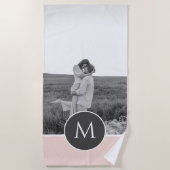 Minimalistische Roze Gepersonaliseerde Naam & Foto Strandlaken (Voorkant)