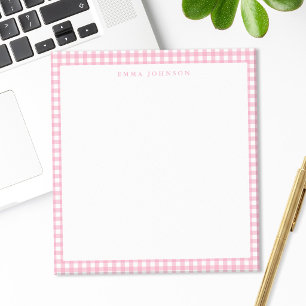 Minimalistische Roze Gingham Monogram Notitieblok