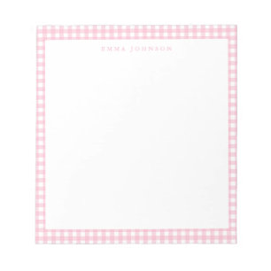 Minimalistische Roze Gingham Monogram Notitieblok
