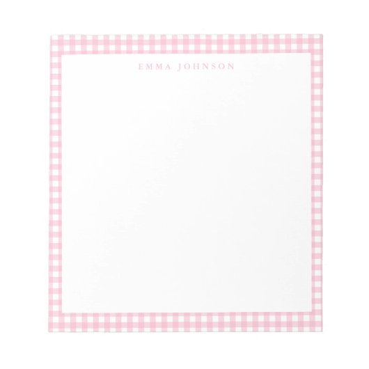 Minimalistische Roze Gingham Monogram Notitieblok (Voorkant)