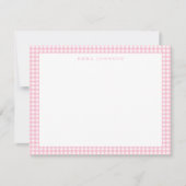 Minimalistische roze gingham ruit notitiekaartje (Voorkant)