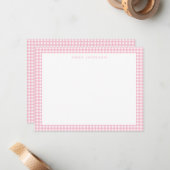 Minimalistische roze gingham ruit notitiekaartje (Voorkant / Achterkant in situ)