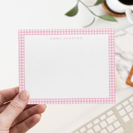 Minimalistische roze gingham ruit notitiekaartje