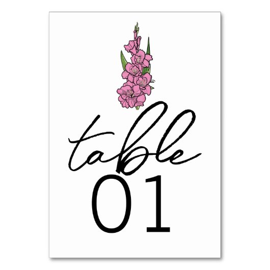 Minimalistische roze gladiool bruiloft tafel numme kaart (Voorkant)