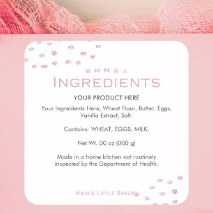 Minimalistische Roze Glitter Stip Bakkerij Ingredi Vierkante Sticker