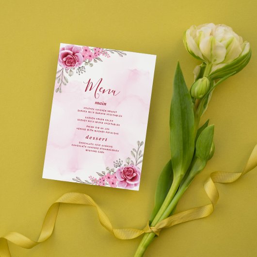 Minimalistische Roze Gouden Bloemige Bruiloft Menu