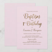Minimalistische roze gouden doop 1e verjaardag kaart (Voorkant / Achterkant)