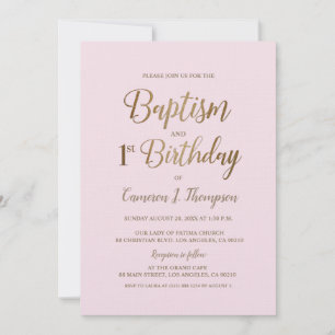 Minimalistische roze gouden doop 1e verjaardag kaart