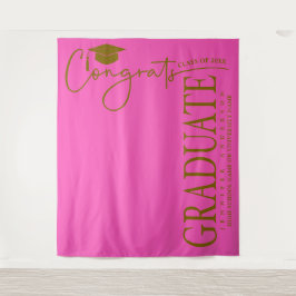 Minimalistische Roze & Gouden Gefeliciteerd Afgest Wandkleed