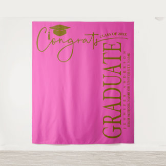 Minimalistische Roze & Gouden Gefeliciteerd Afgest Wandkleed